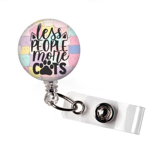 Handmade Accessories - Less People More Cats Badge Reel Cat Lover Paw Print ID Holder